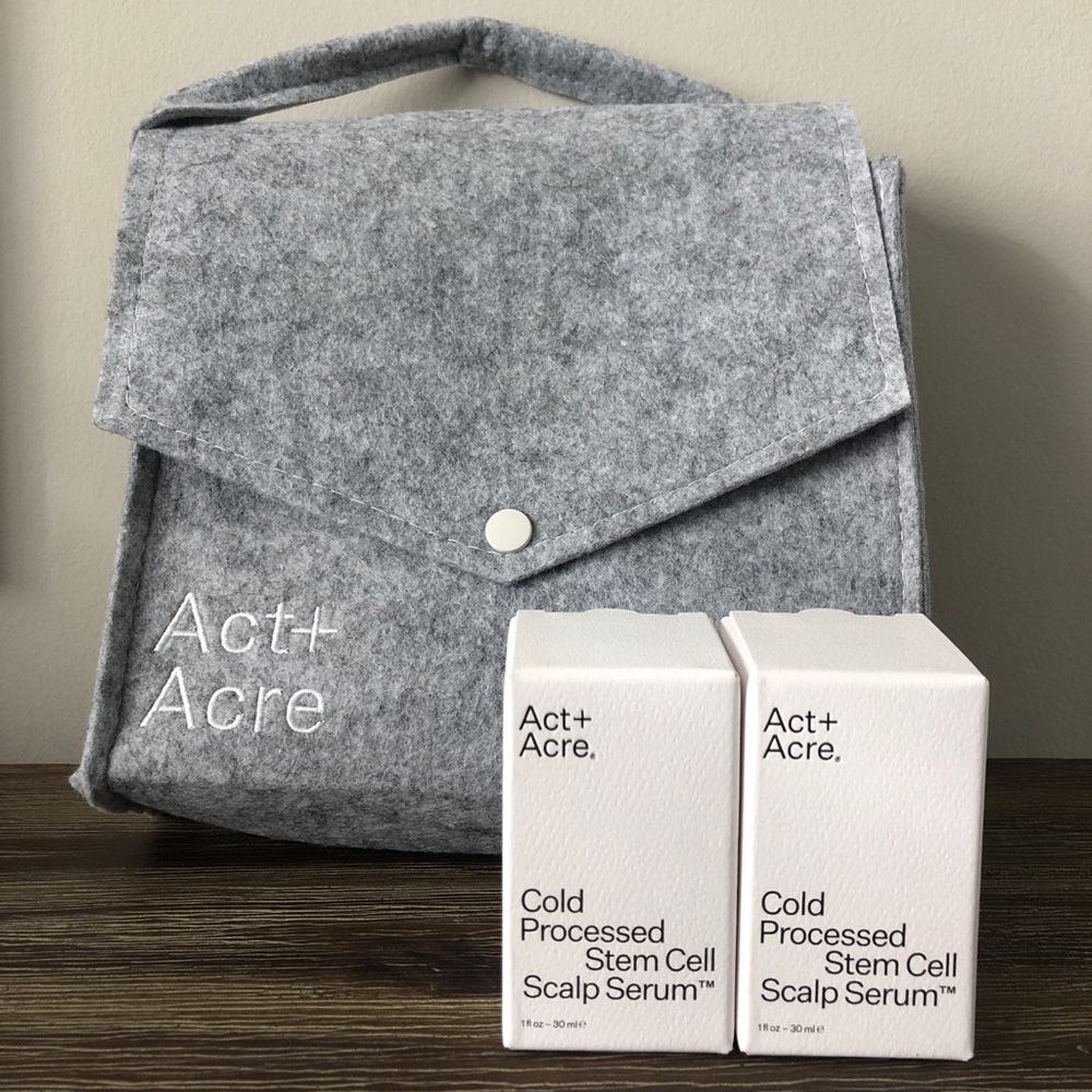 NIB Act + Acre Cold Processed Stem Cell Scalp Serum (2x 30ml bottles) & Felt bag